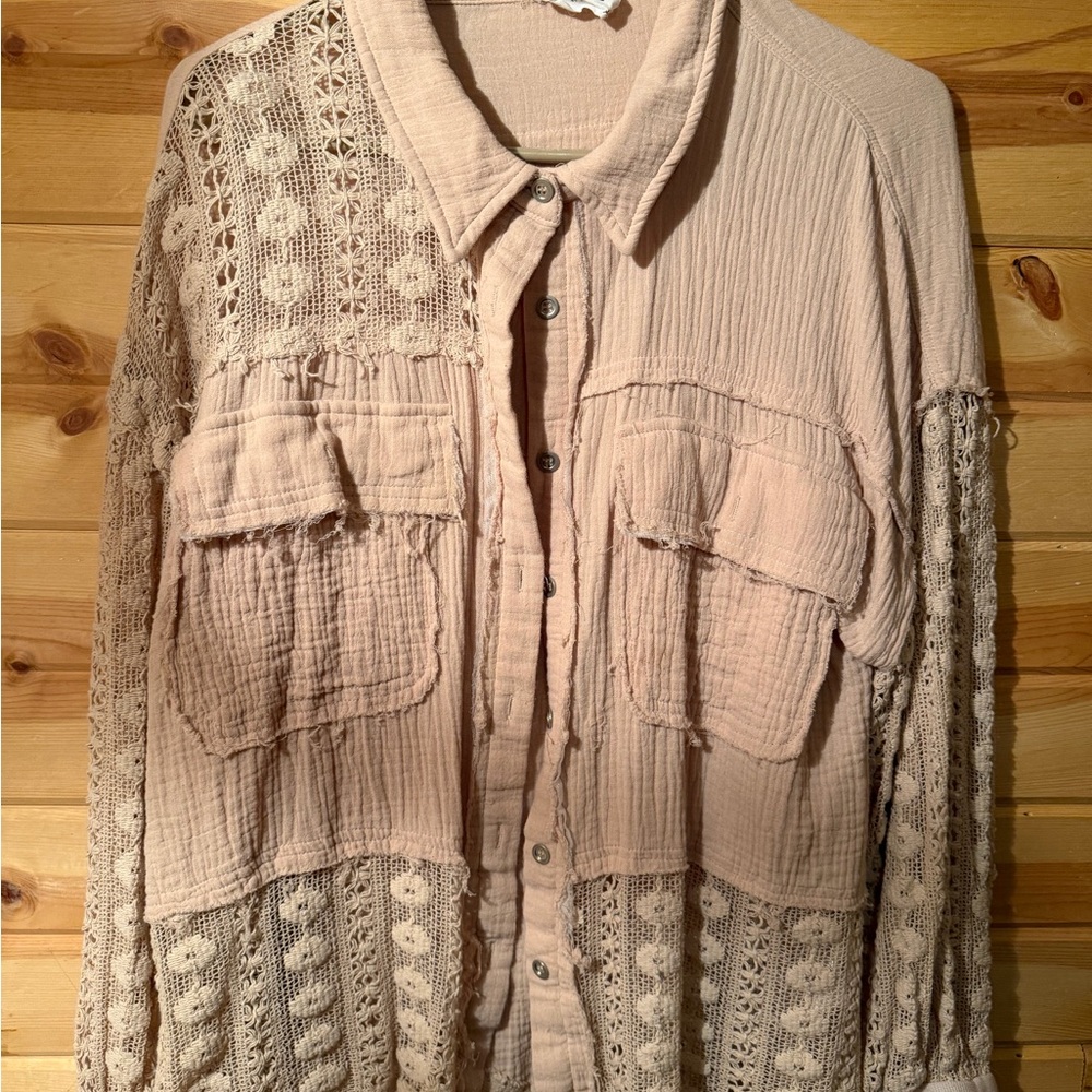 Women's Beige Lace Patchwork Top
